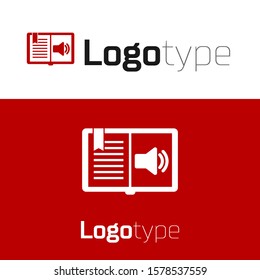 Red Audio book icon isolated on white background. Audio guide sign. Online learning concept. Logo design template element. Vector Illustration