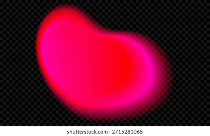Gota de gradiente de aura roja. Gradación de color rosa en forma abstracta. Superposición de textura de brillo fluido borroso. Elemento fluorescente Y2k con efecto grano y ombre. Vibrante punto de Vector geométrico desenfocado.