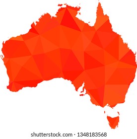 Red Australia Map in Low Poly Style on isolated white background. Australian area in Polygonal diamond style for your design.