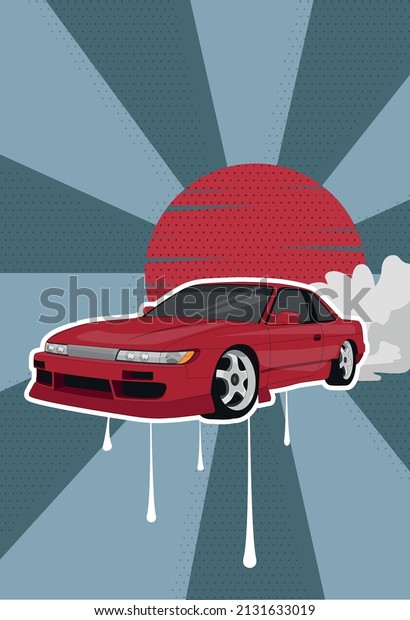Red auto, tuning, drift. Vector illustration for\
poster, sticker
