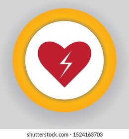 Red automated external defibrillator / aed sign with heart and electricity symbol flat vector icon
