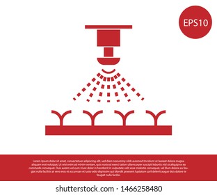 Red Automatic irrigation sprinklers icon isolated on white background. Watering equipment. Garden element. Spray gun icon.  Vector Illustration
