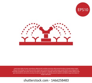 Red Automatic irrigation sprinklers icon isolated on white background. Watering equipment. Garden element. Spray gun icon.  Vector Illustration