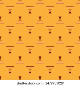 Red Automatic irrigation sprinklers icon isolated seamless pattern on brown background. Watering equipment. Garden element. Spray gun icon.  Vector Illustration