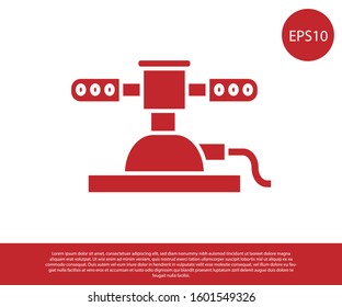 Red Automatic irrigation sprinklers icon isolated on white background. Watering equipment. Garden element. Spray gun icon.  Vector Illustration