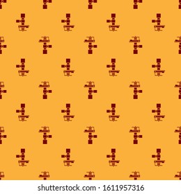 Red Automatic irrigation sprinklers icon isolated seamless pattern on brown background. Watering equipment. Garden element. Spray gun icon.  Vector Illustration