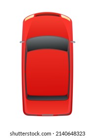 Red automobile. View from above. Modern car. Cartoon cute style illustration. Object isolated on white background. Vector.