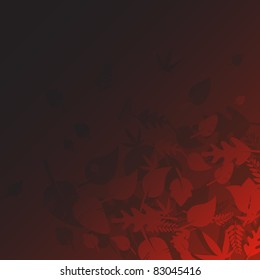 Red autumn background with leaves