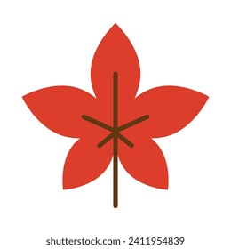 red autumn leaf, vector flat illustration isolated on white background, fall foliage