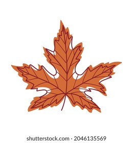 Red Autumn Leaf with Veins as Seasonal Foliage on Stem Vector Illustration