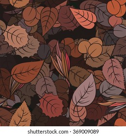 Red autumn leafs - seamless pattern. Vector endless floral nature ornament.