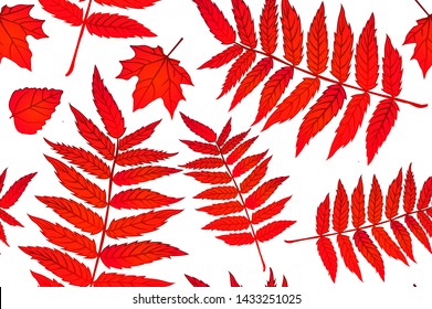 Red Autumn Leaves. Background autumn pattern sheet seamless. Pattern for the fabric. Fern print. Trend autumn pattern. Cloth shirt pattern. Vector illustration, eps 10 art