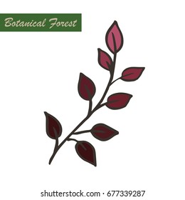 Red autumn leaves easy outline and pastel color vector.