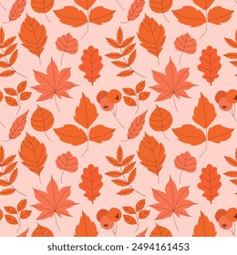 Red autumn leaves seamless pattern. Vector illustration