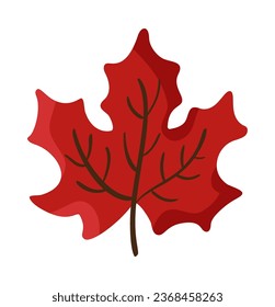 Red autumn maple leaf isolated on white background. Simple cartoon flat style vector. Hand drawn fall element for design greeting card. Thanksgiving Day