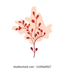 Red autumn plant branch with leaves isolated on white background - fall colorful foliage for seasonal design. Natural organic element in gradient vector illustration.