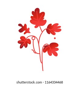 Red autumn plant branch with leaves isolated on white background. Fall colorful foliage for seasonal design. Natural floral element in gradient color in vector illustration.