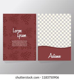 red autumn set background with fall silhouette berry cherry fruit tree, space image and season type lettering discount text for card, promo poster, flyer, web banner, shopping sale and frame leaflet