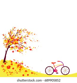 red autumn,flowers tree , on a white