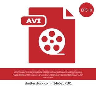 Red AVI file document. Download avi button icon isolated on white background. AVI file symbol.  Vector Illustration