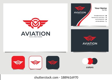 red aviation modern logo design and business card