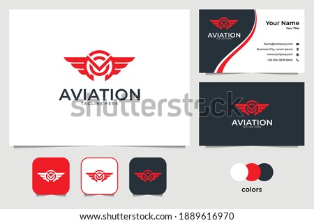 red aviation modern logo design and business card