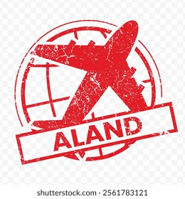 Red aviation stamp of the country of Aland. Vector illustration with grunge effect on transparent background (PNG).