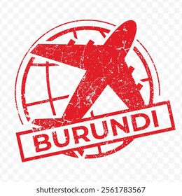 Red aviation stamp of the country of Burundi. Vector illustration with grunge effect on transparent background (PNG).