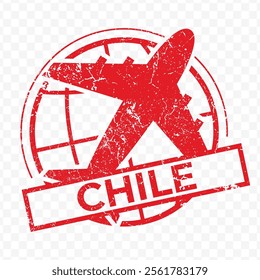 Red aviation stamp of the country of Chile. Vector illustration with grunge effect on transparent background (PNG).