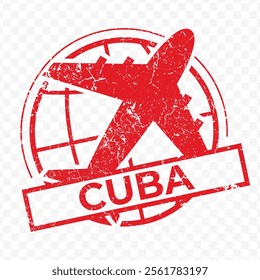 Red aviation stamp of the country of Cuba. Vector illustration with grunge effect on transparent background (PNG).