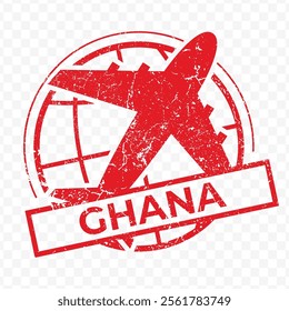 Red aviation stamp of the country of Ghana. Vector illustration with grunge effect on transparent background (PNG).