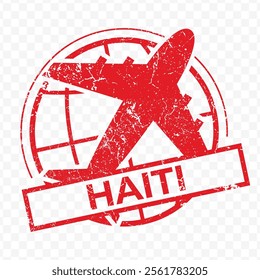 Red aviation stamp of the country of Haiti. Vector illustration with grunge effect on transparent background (PNG).