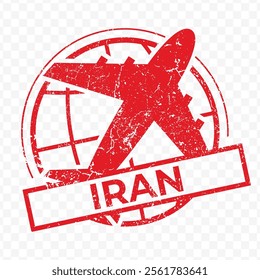 Red aviation stamp of the country of Iran. Vector illustration with grunge effect on transparent background (PNG).