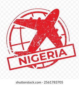 Red aviation stamp of the country of Nigeria. Vector illustration with grunge effect on transparent background (PNG).