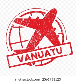 Red aviation stamp of the country of Vanuatu. Vector illustration with grunge effect on transparent background (PNG).