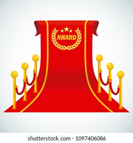 Red award carpet. Flat vector cartoon illustration. Objects isolated on a white background.