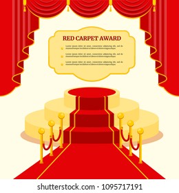 Red award carpet poster template. Flat vector cartoon illustration. Objects isolated on a white background.