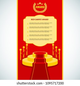 Red award carpet poster template. Flat vector cartoon illustration. Objects isolated on a white background.