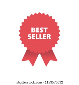 Red Award Medal With Ribbons, Banner. Vector Illustration. Best Seller