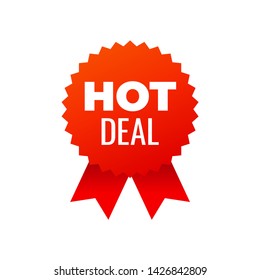 Red award medals symbol on white background, hot deal - Vector Illustration