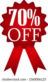 Red award medals symbol on white background. 70 percent off