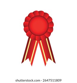 Red award ribbon badge with decorative tails and circular center. Represents excellence, recognition, or achievement in competitions or certifications.