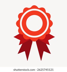 Rotes Prämienband mit kreisförmigem Zentrum, das Leistung und Exzellenz symbolisiert. Perfekt für Zertifikate, Wettbewerbe und Anerkennungen. Symbol für das Prämienband. Prämienbandvektor.
