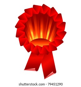 red award ribbon rosette isolated on white