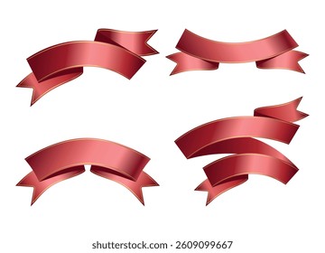 Red award ribbons, luxury labels, badge premium quality certificate ribbons. Collections Empty Red Ribbons, Label Design for text. Set of Red Ribbons, Tags  isolated on white background. Eps 10