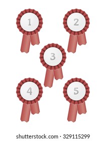 red award ribbons with numbers one, two, three, four and six, vector illustration