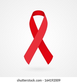 Red awareness ribbon. Fabric texture. Vector illustration, flat design