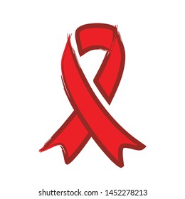 Red awareness ribbon in hand drawn style vector illustration