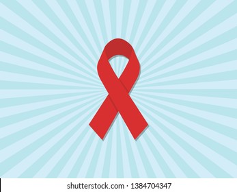 red awareness ribbon on vintage sun ray background .vector 