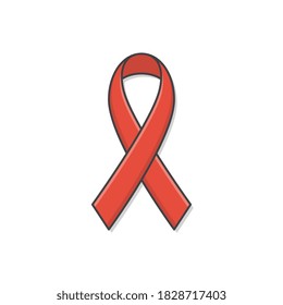 Red Awareness Ribbon Vector Icon Illustration. Ribbon Flat Icon